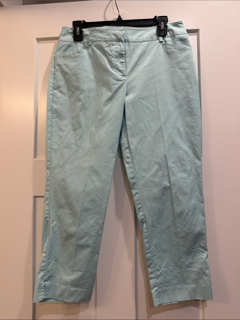 Women's Light Aqua Blue Stretchy Cropped Pants Capris Size 10